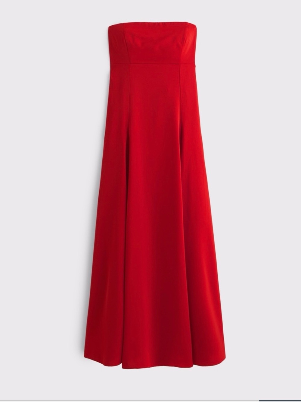 Godet Clasp-Back Strapless Red A-Line Midi Dress